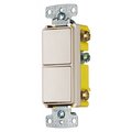 Hubbell Wiring Device-Kellems Switches and Lighting Controls, Combination Devices, Residential Grade, Decorator Series, 1) Single Pole Rocker, 1) Three Way Rocker, 15A 120V AC, Side Wired, Light Almond RCD103LA